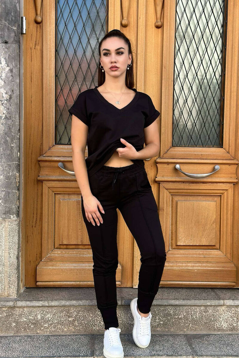 COTTON ONE COLOR V NECK WOMAN SET BLACK/ E ZEZE - 3
