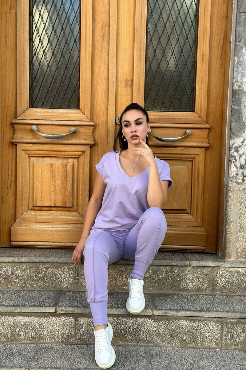 COTTON ONE COLOR V NECK WOMAN SET LIGHT PURPLE/LEZB - 2