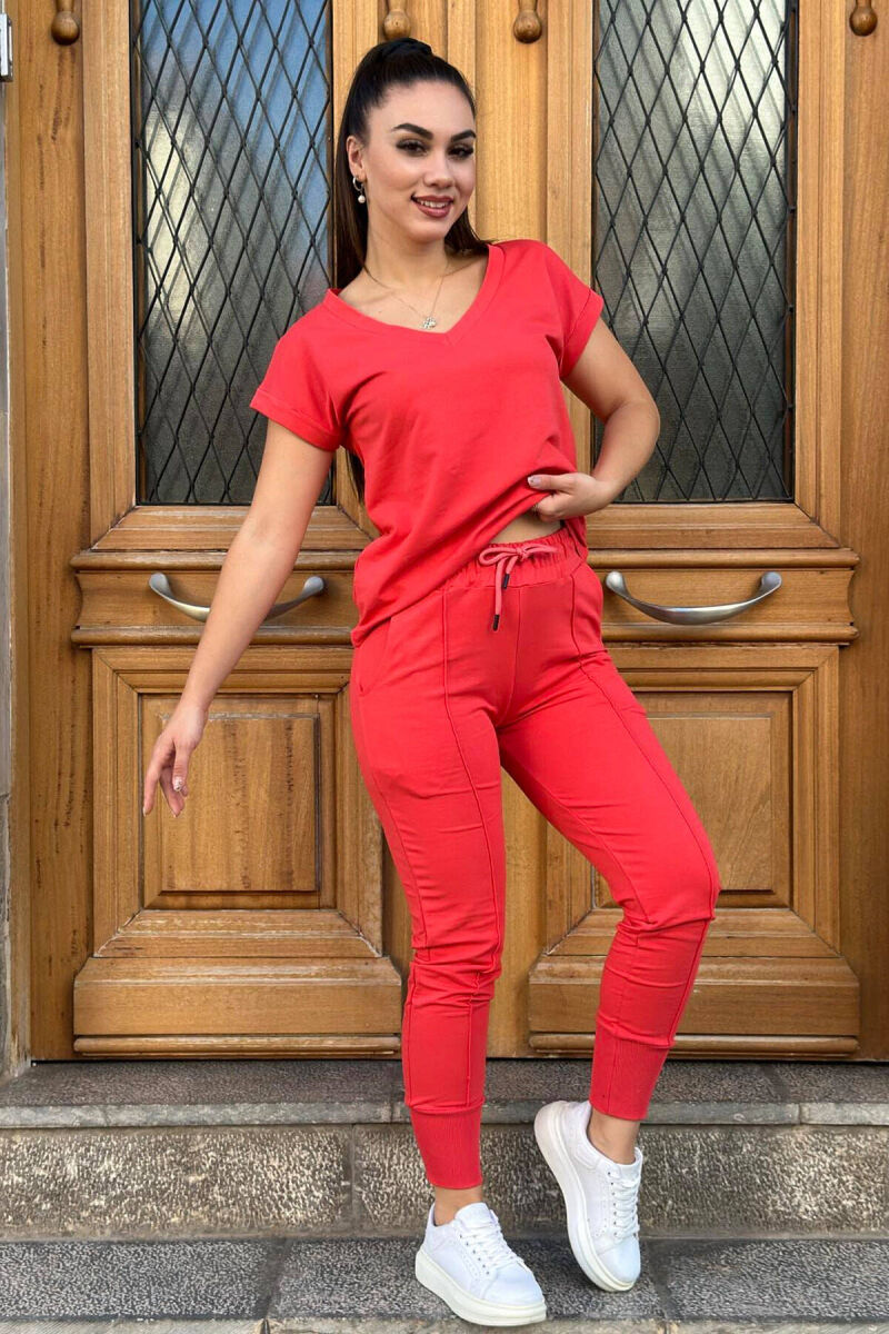COTTON ONE COLOR V NECK WOMAN SET ORANGE/PORTOKALLI - 2