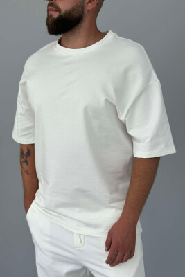 COTTON SIMPLE ROUND NECK MEN SET WHITE-E BARDHE - 4