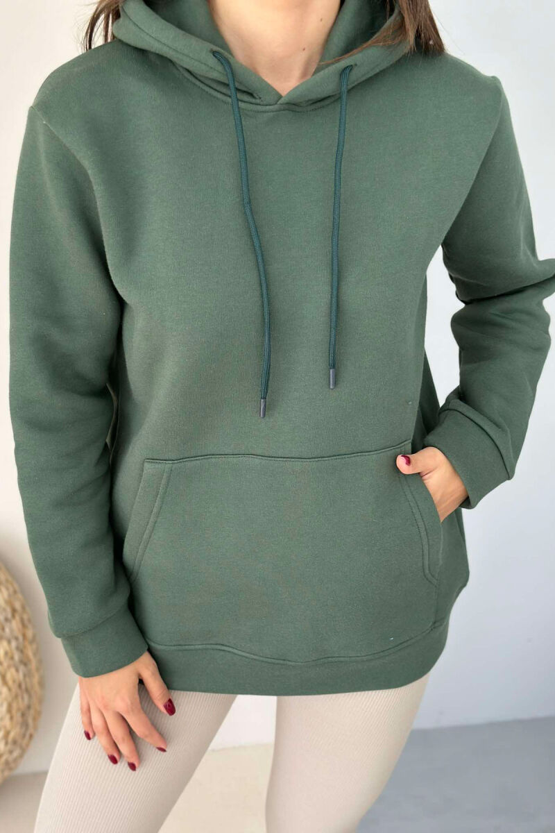 COTTON SIMPLE WOMAN HOODIE DARK GREEN/JEE - 3