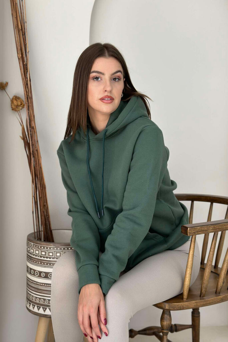 COTTON SIMPLE WOMAN HOODIE DARK GREEN/JEE - 6