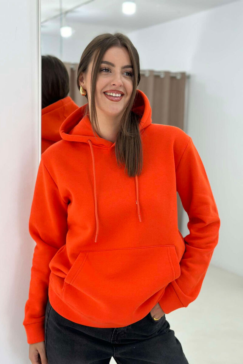 COTTON SIMPLE WOMAN HOODIE ORANGE/PORTOKALLI - 1