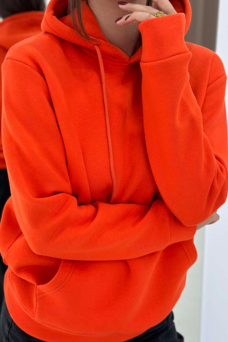 COTTON SIMPLE WOMAN HOODIE ORANGE/PORTOKALLI - 3