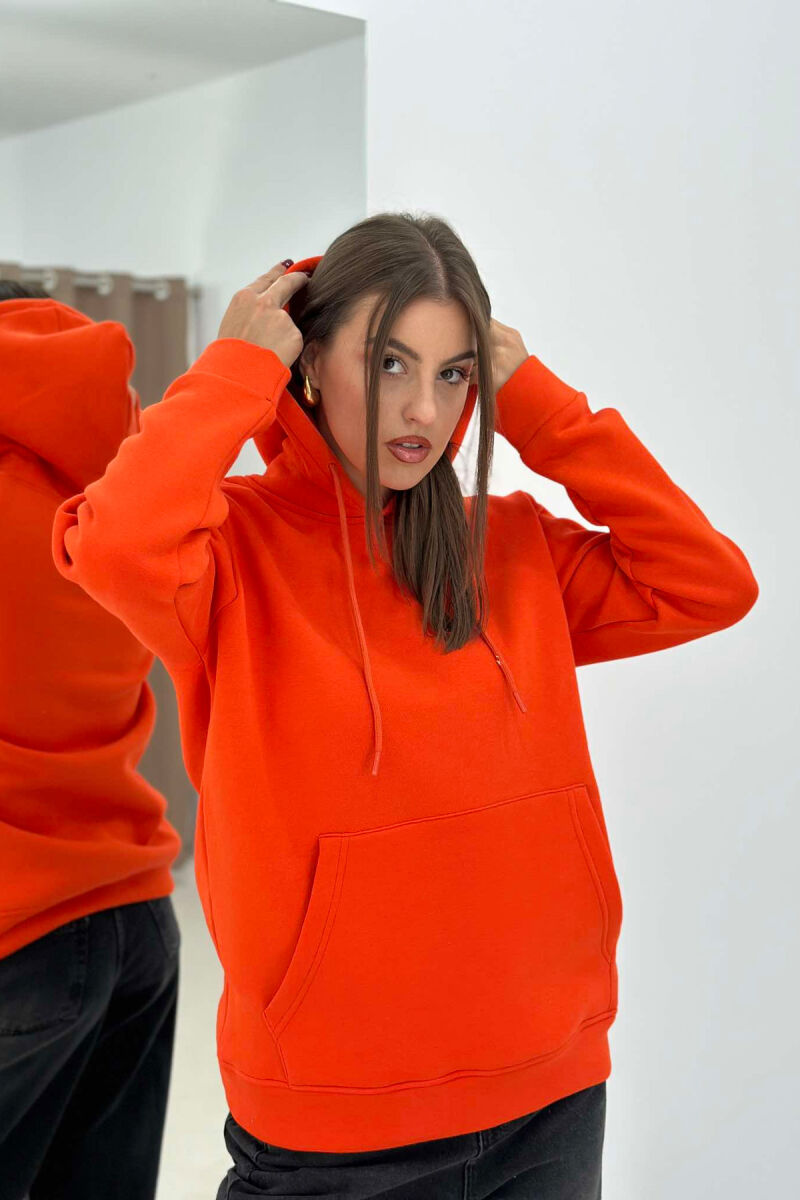 COTTON SIMPLE WOMAN HOODIE ORANGE/PORTOKALLI - 5