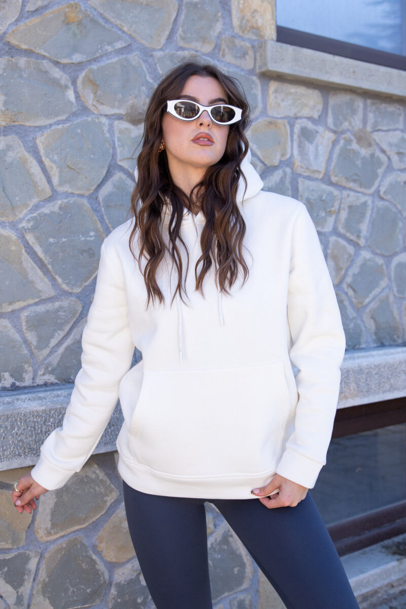 COTTON SIMPLE WOMAN HOODIE WHITE-E BARDHE - 1