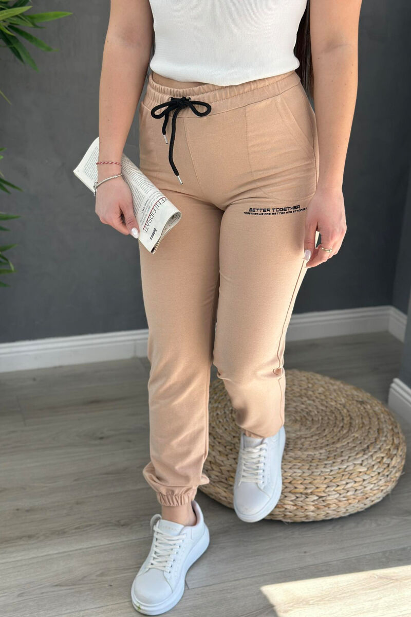 COTTON SIMPLE WOMAN SWEATPANTS BEIGE/BEZHE - 1