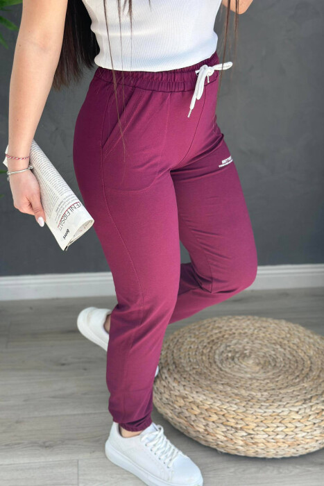 COTTON SIMPLE WOMAN SWEATPANTS BURGUNDY/VISHNJE - 2