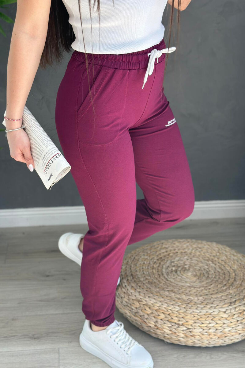 COTTON SIMPLE WOMAN SWEATPANTS BUYRDGUNDY/VISHNJE - 2