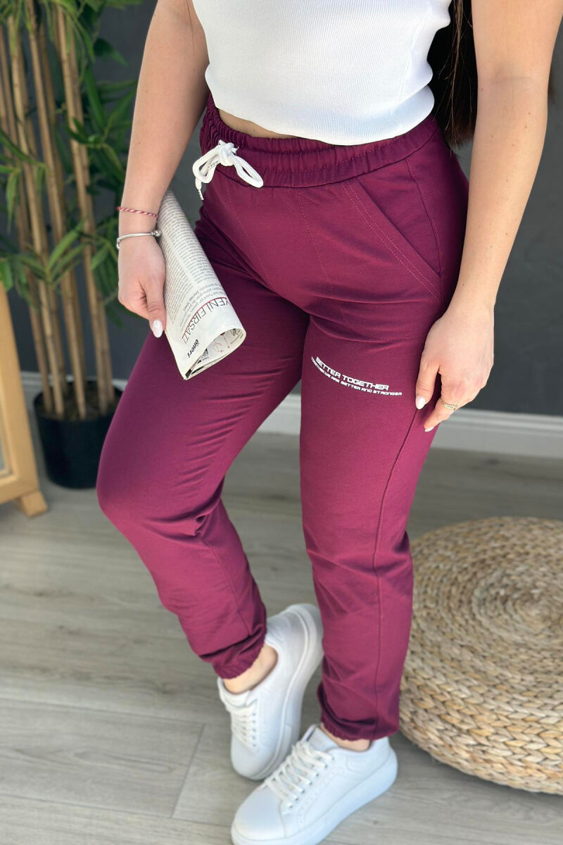 COTTON SIMPLE WOMAN SWEATPANTS BUYRDGUNDY/VISHNJE - 3