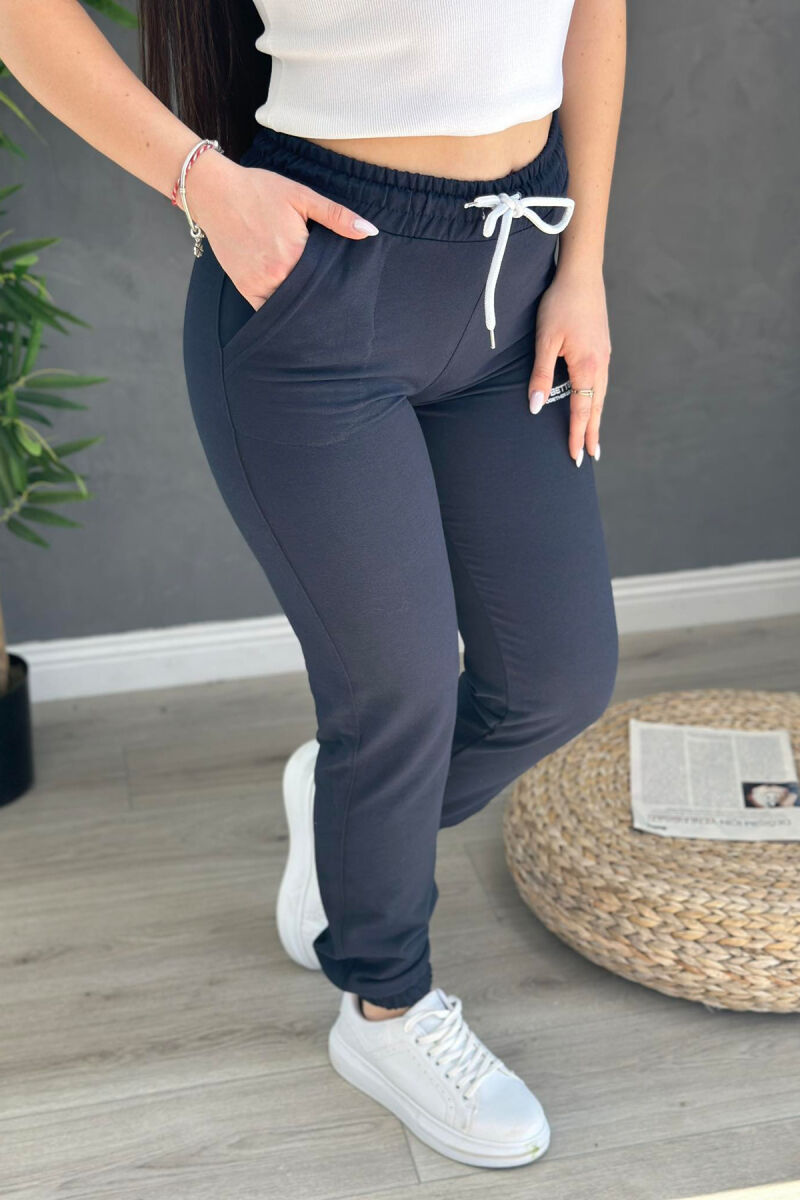 COTTON SIMPLE WOMAN SWEATPANTS DARK BLUE/BEE - 1