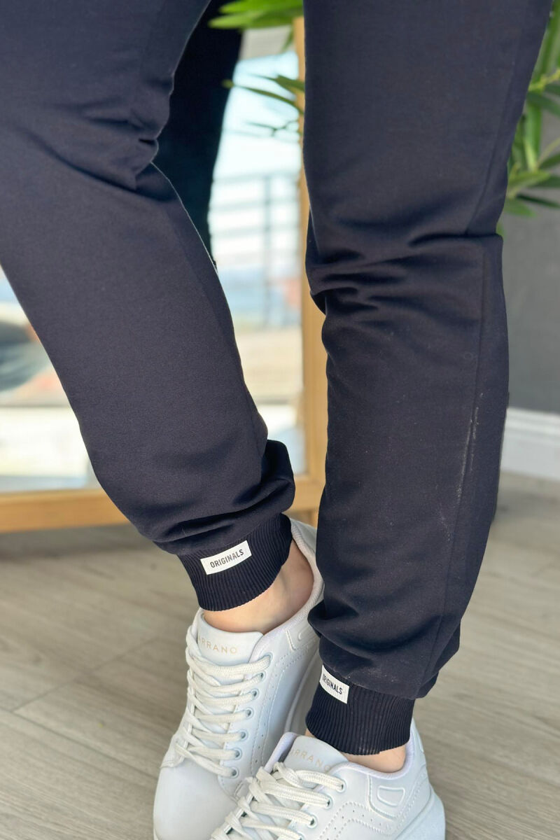 COTTON SIMPLE WOMAN SWEATPANTS DARK BLUE/BEE - 2