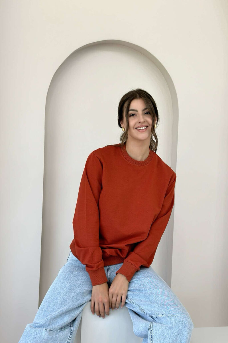 COTTON SIMPLE WOMAN SWEATSHIRT BRICK/TULLE - 2