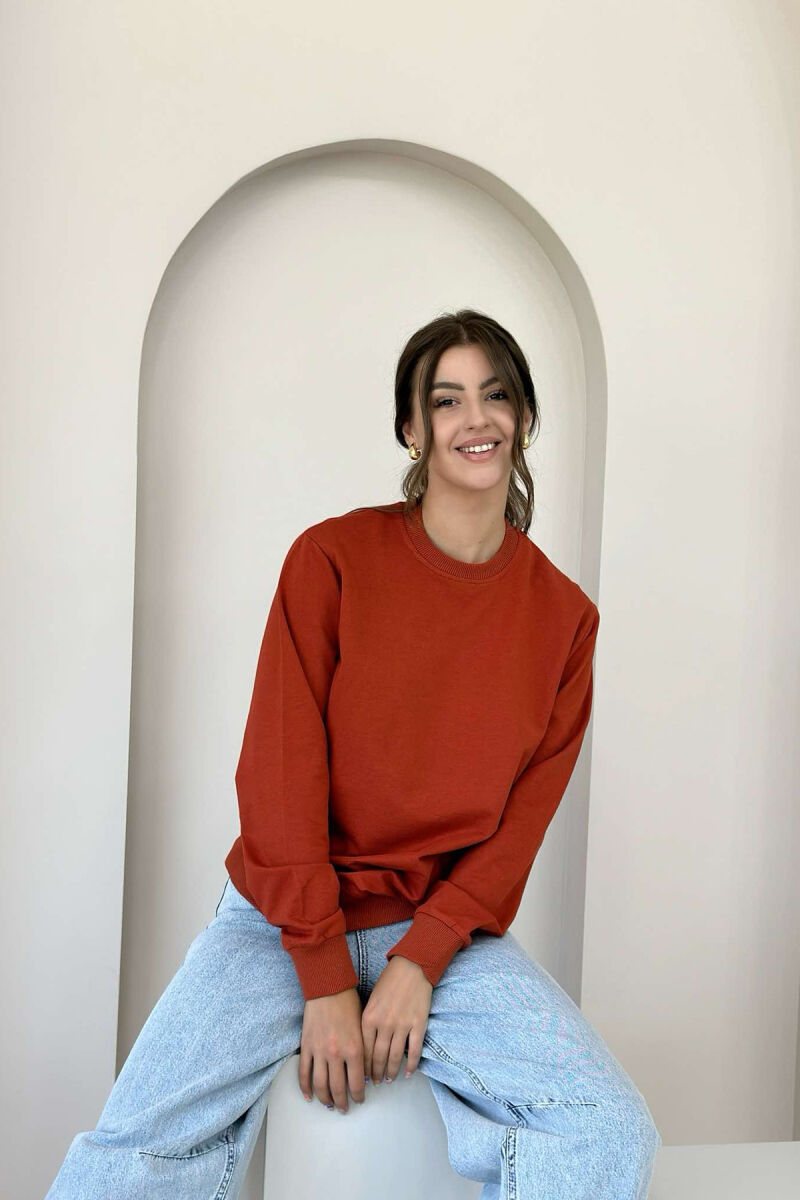 COTTON SIMPLE WOMAN SWEATSHIRT BRICK/TULLE - 3