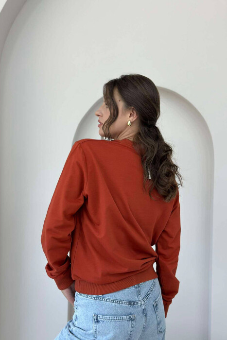 COTTON SIMPLE WOMAN SWEATSHIRT BRICK/TULLE - 4