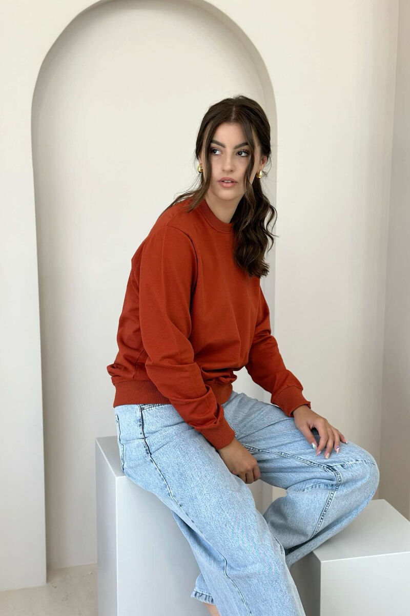 COTTON SIMPLE WOMAN SWEATSHIRT BRICK/TULLE - 5