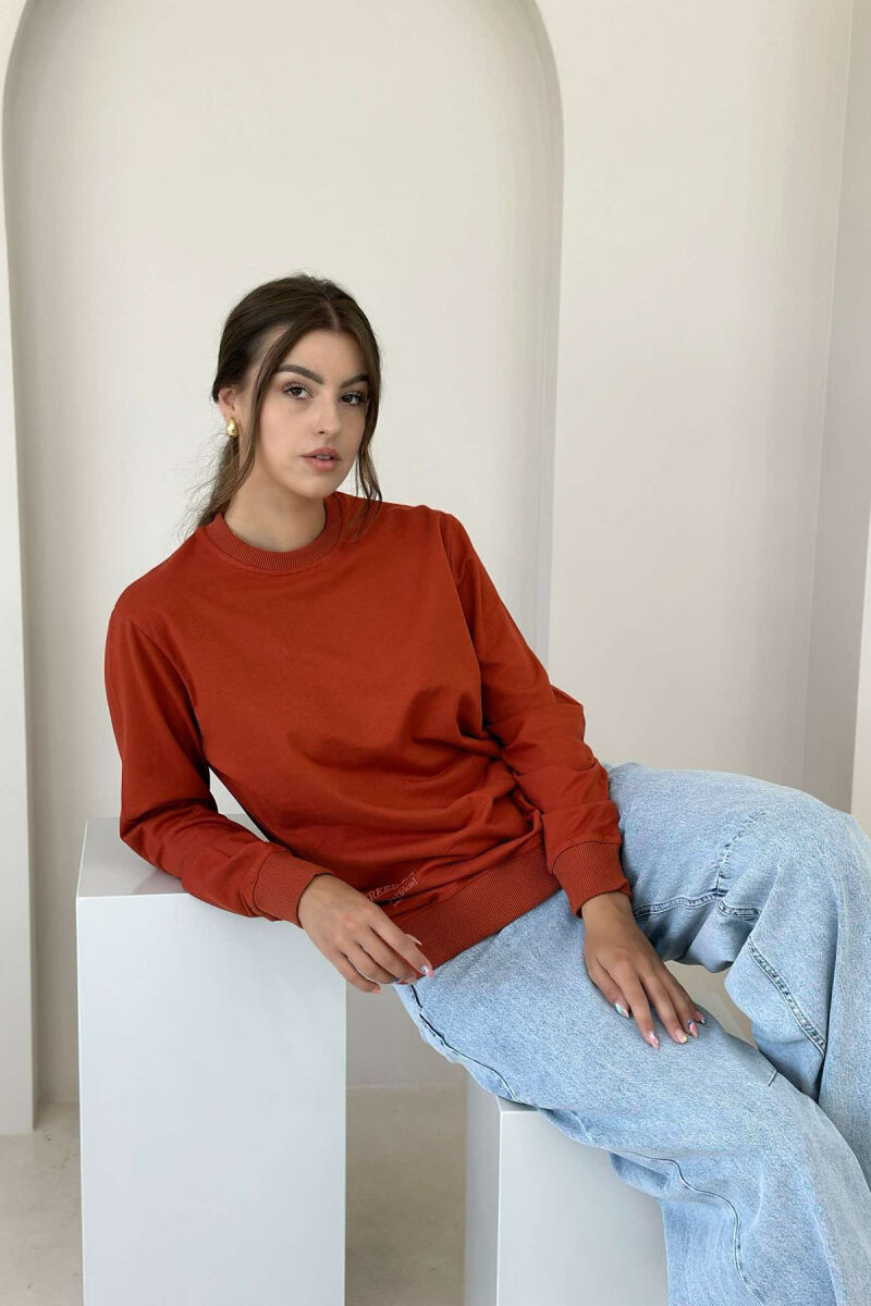 COTTON SIMPLE WOMAN SWEATSHIRT BRICK/TULLE - 6