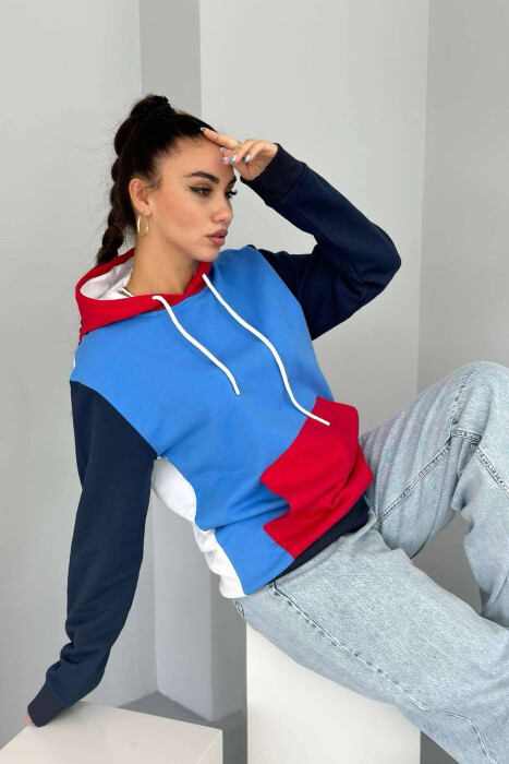 BLUZË PAMBUKU PËR FEMRA ME KAPUC SHUMËNGJYRËSHE - KLAUDIO FASHION