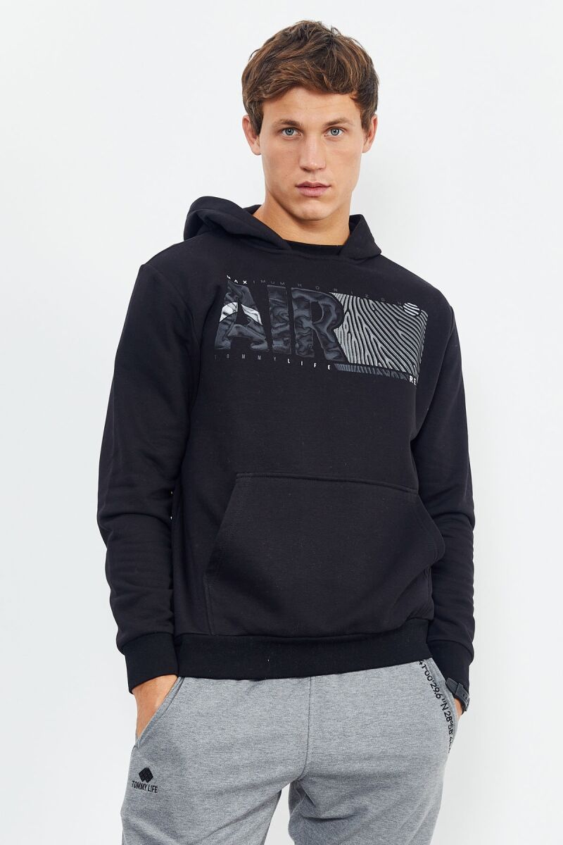 COTTON WRITINGS ONE COLOR HOODIE BLACK/ E ZEZE - 3