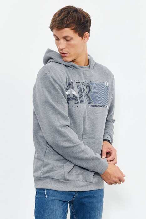 COTTON WRITTINGS MEN HOODIE IN GREY COLOR 