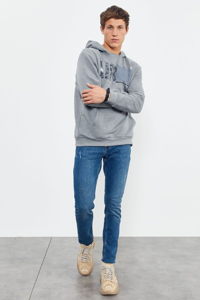 COTTON WRITINGS ONE COLOR HOODIE GREY/GRI - 2