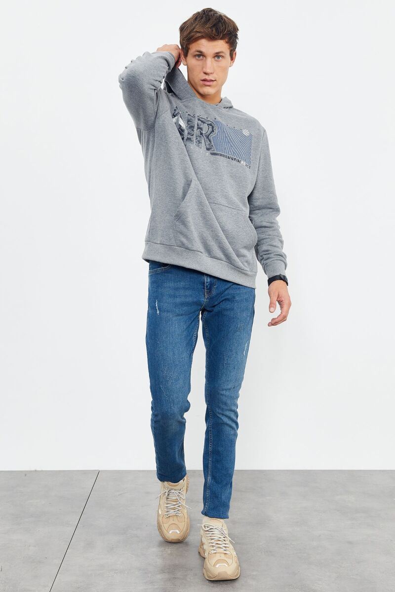 COTTON WRITINGS ONE COLOR HOODIE GREY/GRI - 12