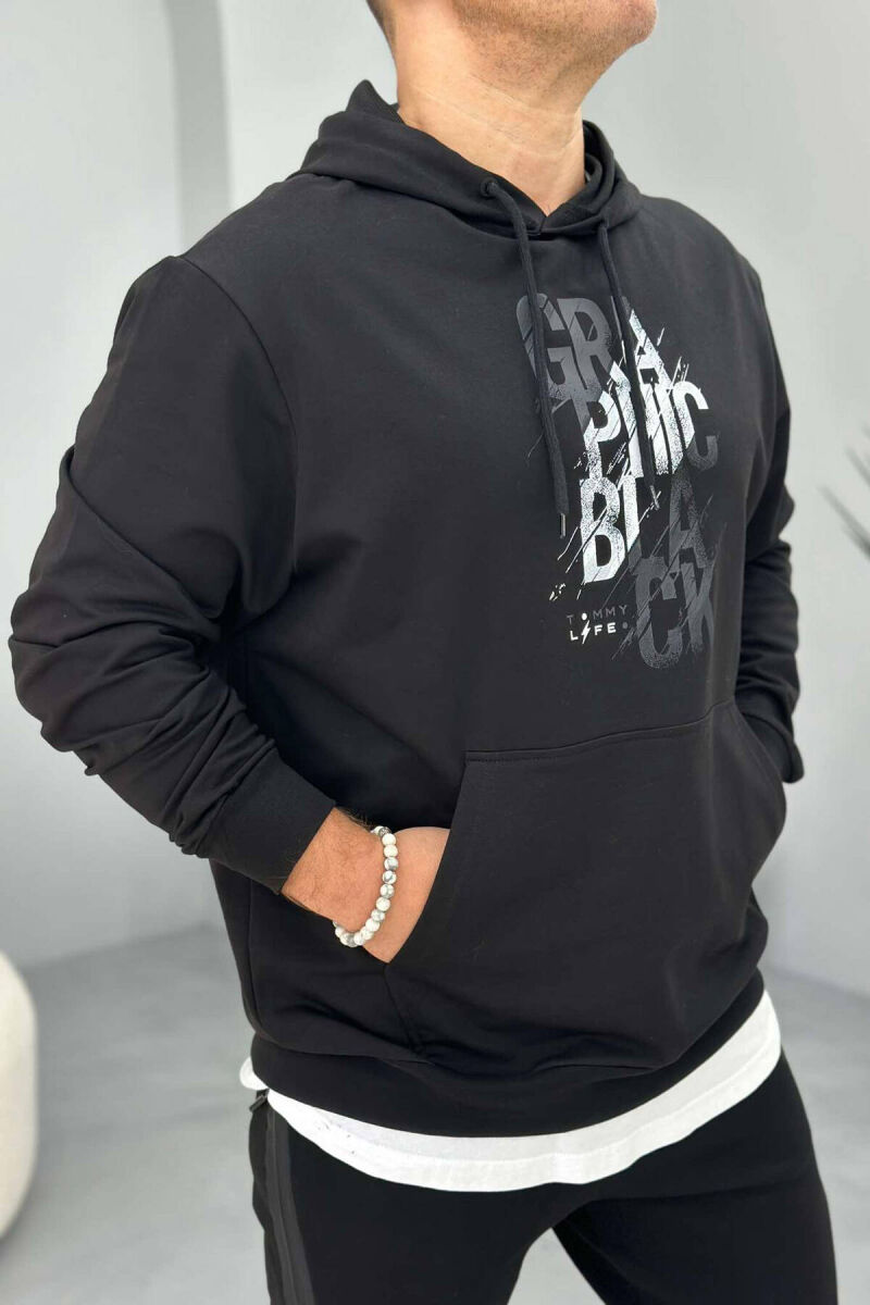 COTTON WRITTINGS MEN HOODIE IN BLACK COLOR - 1