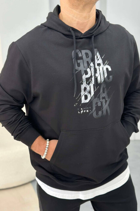 COTTON WRITTINGS MEN HOODIE IN BLACK COLOR - 3