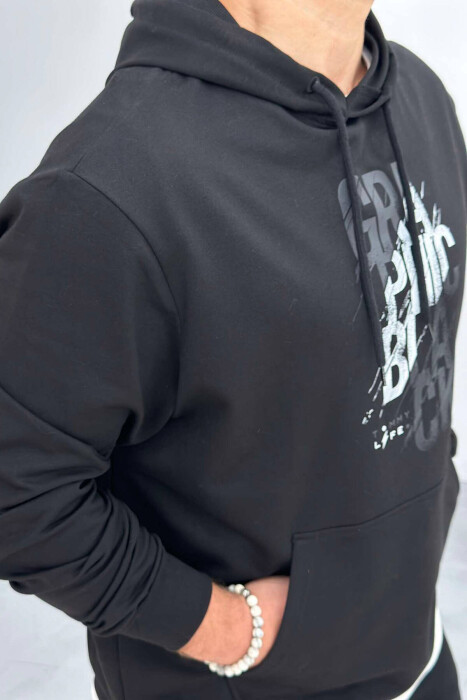 COTTON WRITTINGS MEN HOODIE IN BLACK COLOR - 4