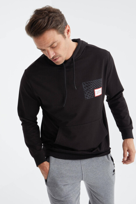 COTTON WRITTINGS MEN HOODIE IN BLACK COLOR - 1