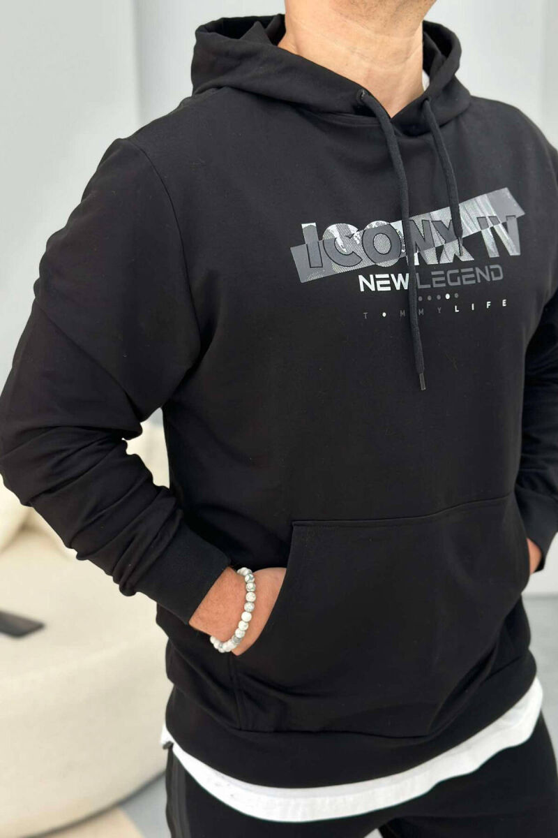 COTTON NEW LEGEND WRITTINGS MEN HOODIE IN BLACK COLOR - 1