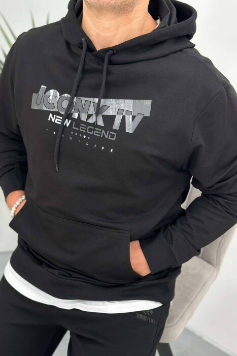 COTTON NEW LEGEND WRITTINGS MEN HOODIE IN BLACK COLOR - 2