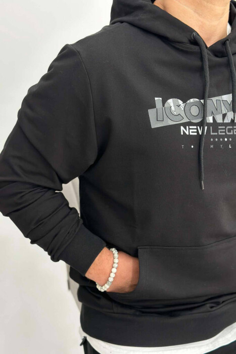 COTTON NEW LEGEND WRITTINGS MEN HOODIE IN BLACK COLOR - 4