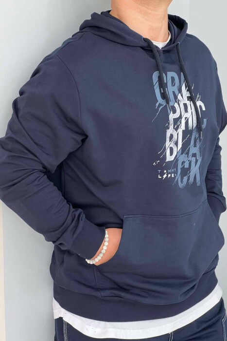 COTTON WRITTINGS MEN HOODIE IN BLUE COLOR - 1