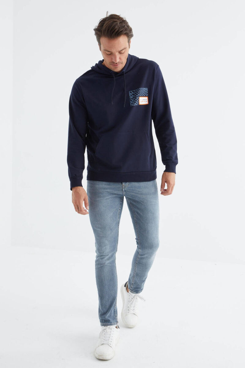 COTTON WRITTINGS MEN HOODIE IN BLUE COLOR - 1