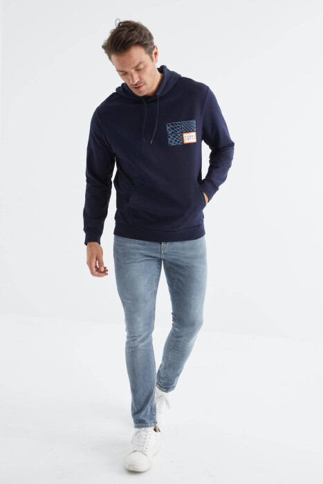 COTTON WRITTINGS MEN HOODIE IN BLUE COLOR - 3