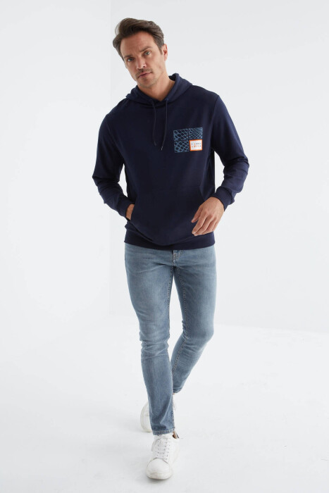 COTTON WRITTINGS MEN HOODIE IN BLUE COLOR - 7