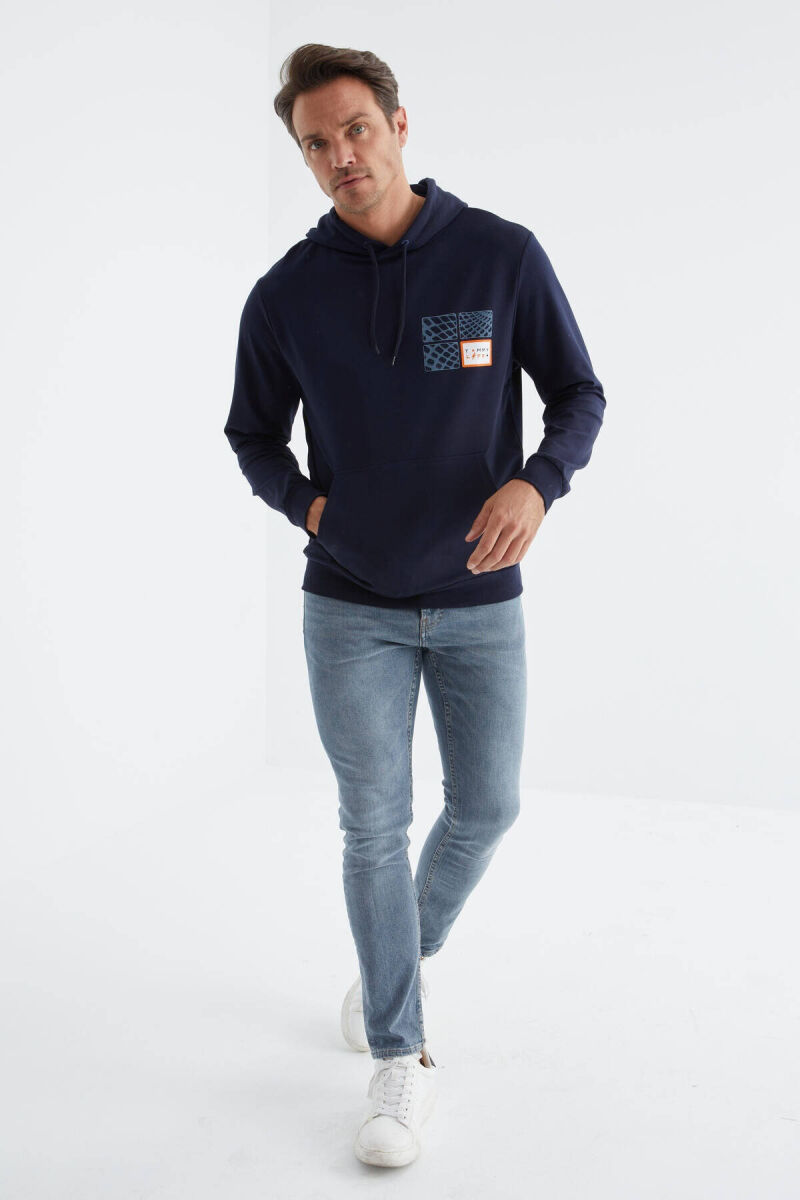 COTTON WRITTINGS MEN HOODIE IN BLUE COLOR - 7