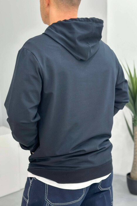 COTTON WRITTINGS MEN HOODIE IN DARK BLUE COLOR - 4