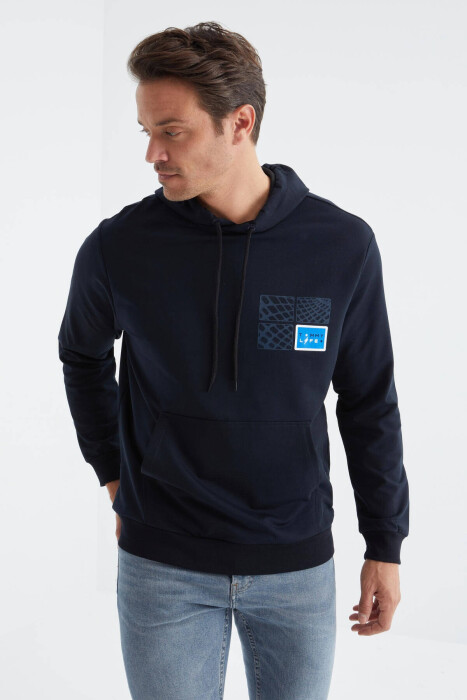 COTTON WRITTINGS MEN HOODIE IN DARK BLUE COLOR - 1