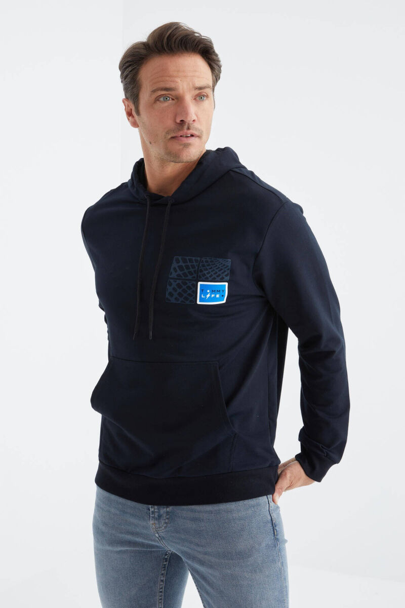 COTTON WRITTINGS MEN HOODIE IN DARK BLUE COLOR - 2