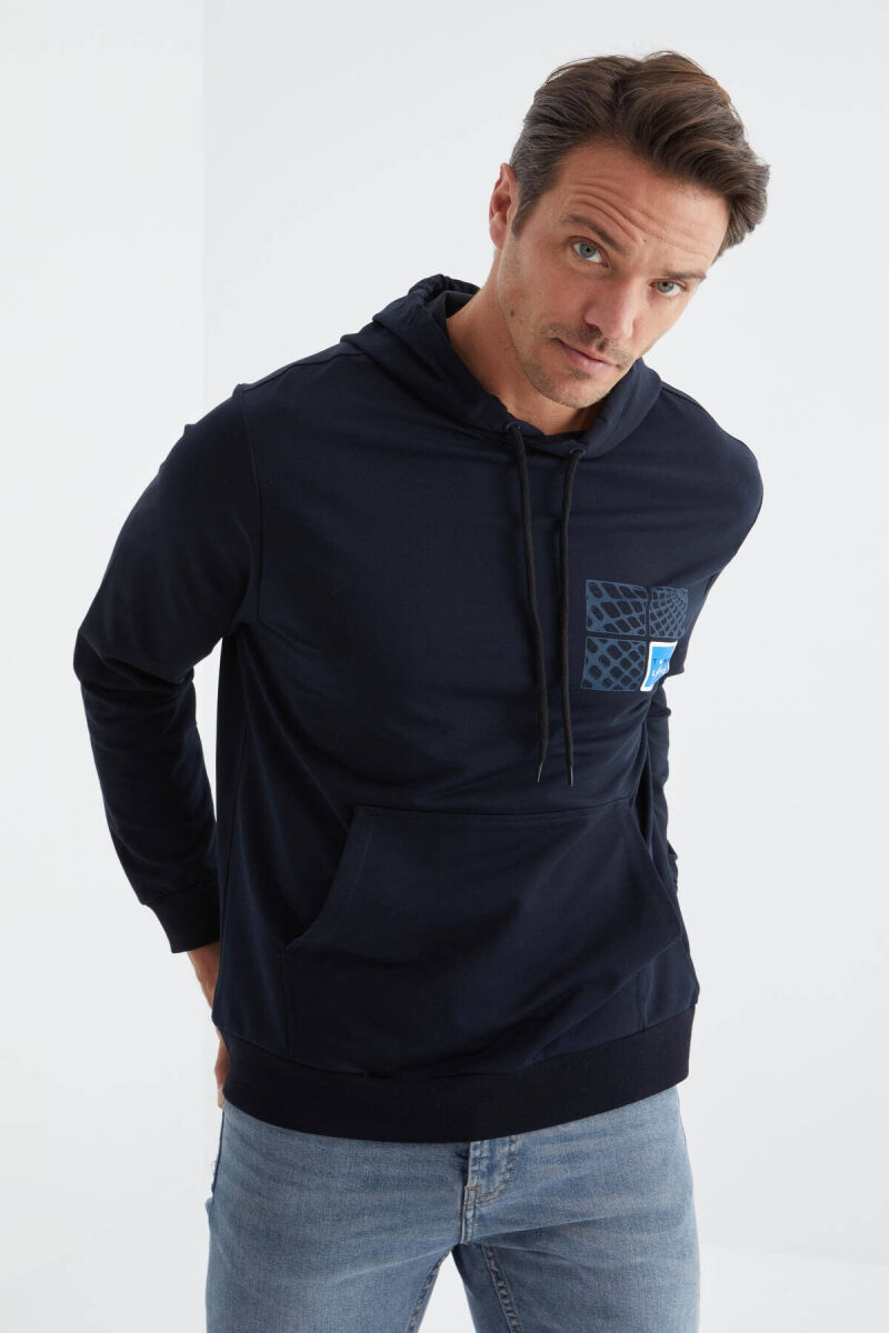 COTTON WRITTINGS MEN HOODIE IN DARK BLUE COLOR - 3