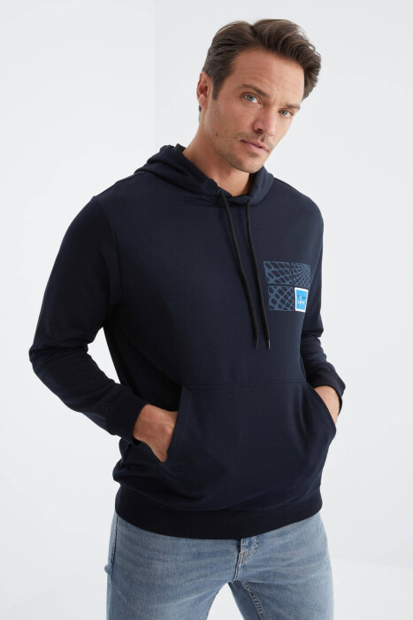 COTTON WRITTINGS MEN HOODIE IN DARK BLUE COLOR - 4