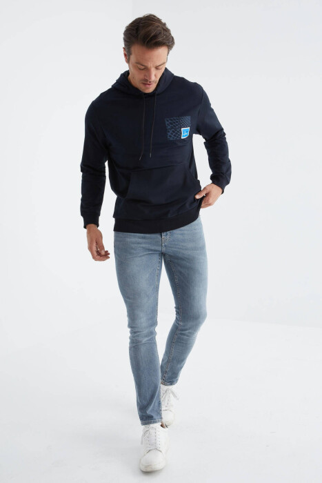 COTTON WRITTINGS MEN HOODIE IN DARK BLUE COLOR - 10