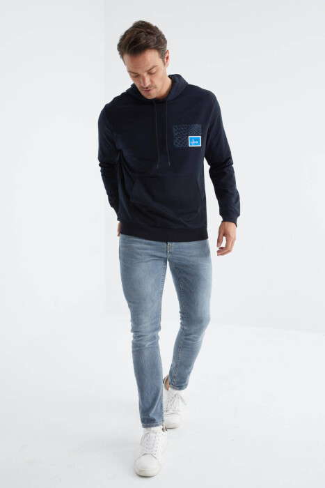 COTTON WRITTINGS MEN HOODIE IN DARK BLUE COLOR - 11