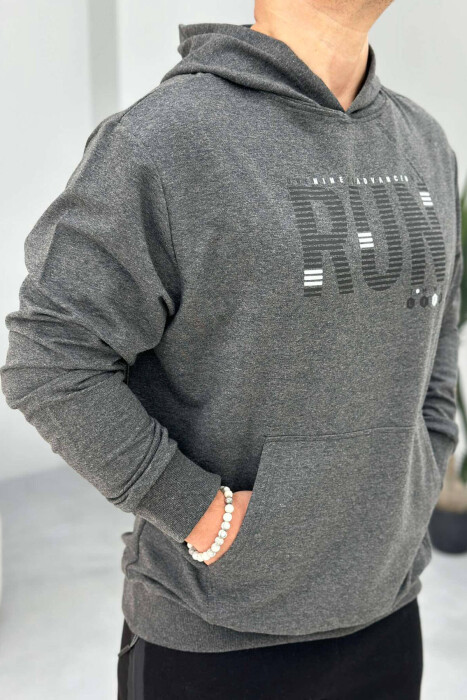 COTTON WRITTINGS MEN HOODIE IN GREY COLOR 