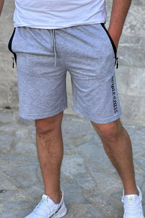 COTTON WRITTINGS ONE COLOR MEN SHORTS LIGHT GREY/GZ - KLAUDIO FASHION
