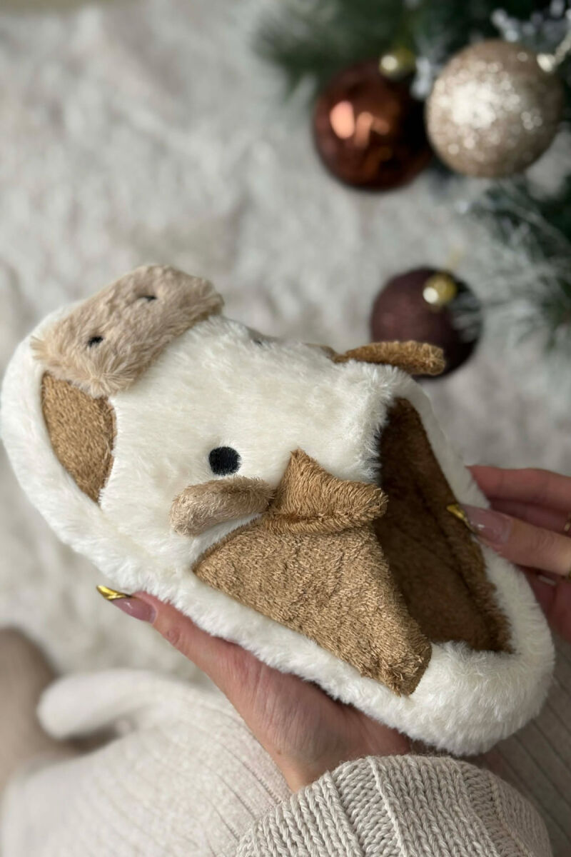 COW FACE TEDDY WOMAN SLIPPERS WHITE-BROWN/BAKA - 3