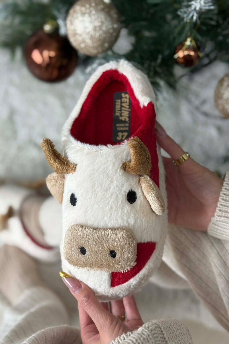 COW FACE TEDDY WOMAN SLIPPERS WHITE-RED/BAKU - 2