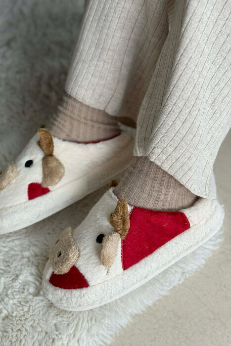 COW FACE TEDDY WOMAN SLIPPERS WHITE-RED/BAKU - 3